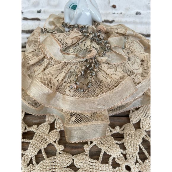 Antique German Pincushion Half Doll with fan silk lace skirt - Picture 13 of 15